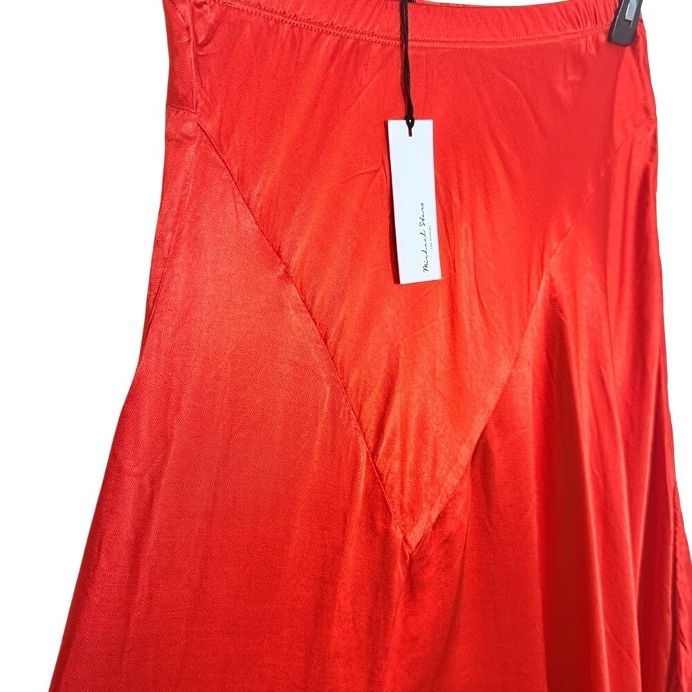 Michael Stars Desi Asymmetrical Satin Skirt RED  XS NEW Retail $178 - Picture 3 of 11